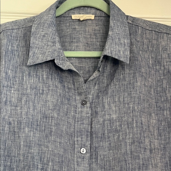 Eileen Fisher Heathered Blue Organic Linen Top Size Large - Picture 5 of 9